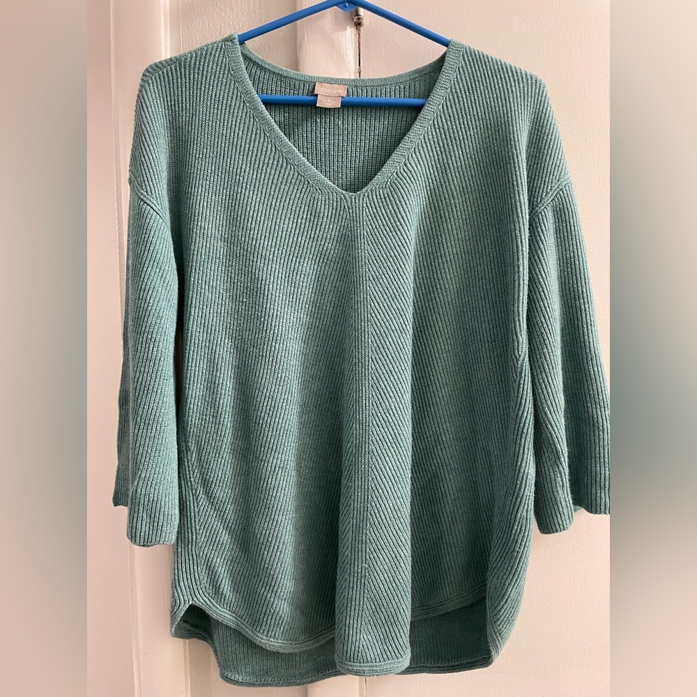 Chico's V-Neck Sweater in Light Teal